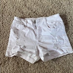 White distressed/ripped denim shorts